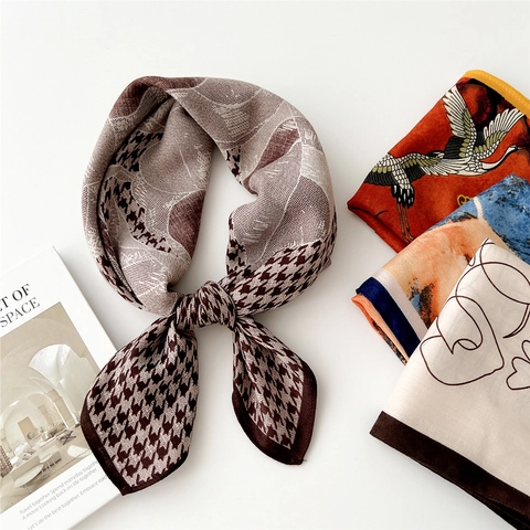 Women Square Scarf Fashion Printed Artistic Neck Tie Elegant Cotton Linen Blend Satin Feel Accessory