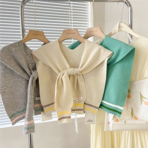 Striped Knitted Shawl Decorative Fake Collar Soft Neck Wrap Korean Style Fashionable Versatile For Women Shoulder Wrap