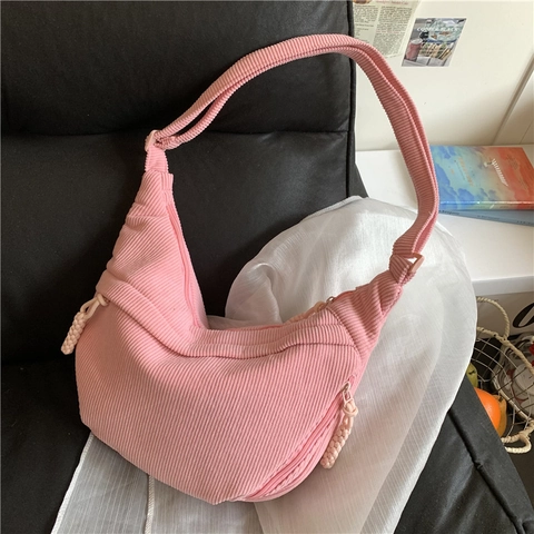 Corduroy Crossbody Bag Half Moon Hobo Dumpling Shoulder Purse Retro Casual Large Capacity Handbag Adjustable Strap