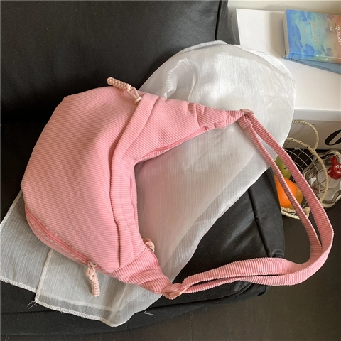 Corduroy Crossbody Bag Half Moon Hobo Dumpling Shoulder Purse Retro Casual Large Capacity Handbag Adjustable Strap