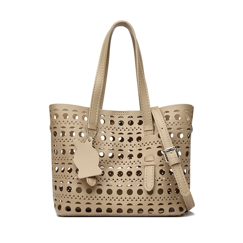 Borsa A Spalla Tote In Pelle PU Intagliata Al Laser Con Pochette Interna E Ciondolo A Forma Di Gatto Per Donna
