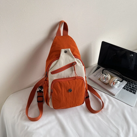 Sling Borsttas Nylon Meerdere Zakken Waterbestendig Crossbody Voor Reizen Woonwerkverkeer Color Block Streetwear Dames Heren