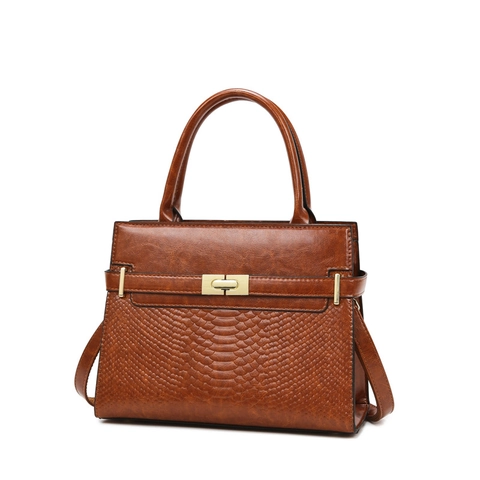 Sac À Main Femme Rétro Cuir PU Texture Serpent Serrure À Tournant Dorée Sac Bandoulière Poignée Professionnel
