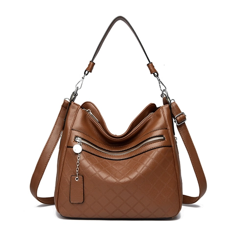 Women Hobo Bag Large Capacity PU Leather Diamond Quilted Multi Zipper Retro Shoulder Crossbody Handbag Casual