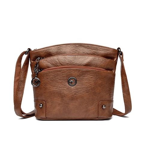 Borsa Tracolla Donna Pelle PU Trama Tre Strati Cerniera Scomparti Multipli Grande Capacità Semplice Casual