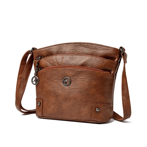 Borsa Tracolla Donna Pelle PU Trama Tre Strati Cerniera Scomparti Multipli Grande Capacità Semplice Casual