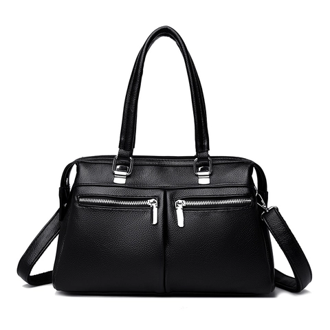 Women Lychee Pattern PU Leather Boston Bag Casual Commuting Handbag With Double Zippers Shoulder Crossbody Bag For Daily Use