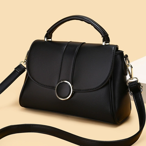 Women Handbag PU Leather Crossbody Bag Soft Square Vintage Metal Ring Buckle Top Handle Adjustable Shoulder Bag Fashion