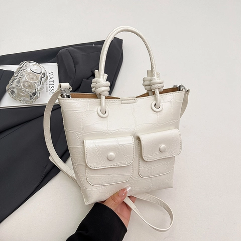 Damen Handtasche PU Leder Krokodilmuster Doppelten Vordertaschen Knotengriff Mode Freizeit Schulter Umhängetasche