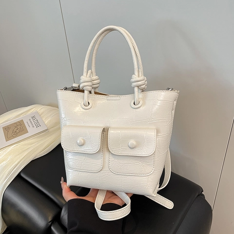 Damen Handtasche PU Leder Krokodilmuster Doppelten Vordertaschen Knotengriff Mode Freizeit Schulter Umhängetasche