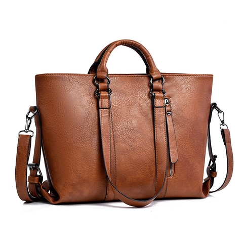Large Capacity PU Leather Tote Bag For Women Retro Litchi Texture Handbag With Detachable Shoulder Strap Simple Design