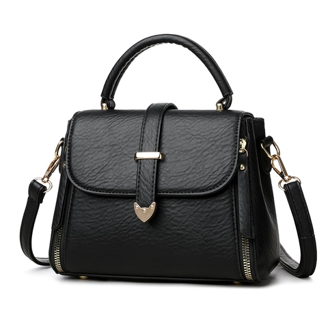 Vintage Litchi Grain PU Leather Handbag With Golden Heart Lock Elegant Commuter Shoulder Crossbody Bag For Women Trendy