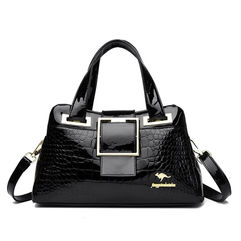 Bolso De Mano Mujer Cocodrilo Relieve Cuero PU Patente Bolso Bandolera Elegante Hebilla Dorada Logo Canguro Bolso
