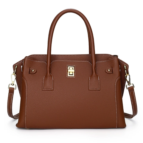 Bolso Tote Y Pochette Para Mujer De Cuero PU Con Patrón De Litchi Herrajes Dorados Costuras En Contraste Asas Resistentes