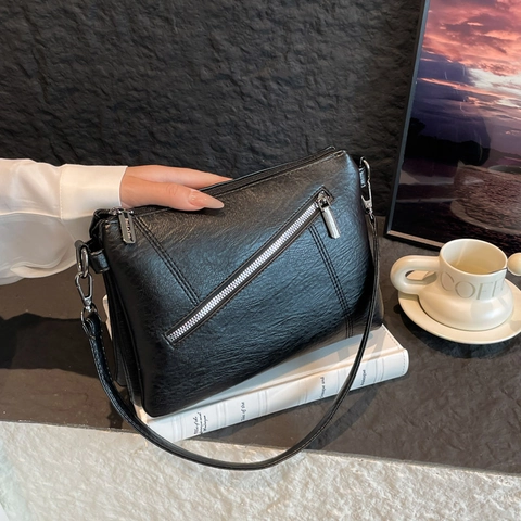 Dames Crossbody Tas Lychee Patroon PU Leer Multi Compartiment Diagonale Rits Vintage Minimalistische Schoudertas