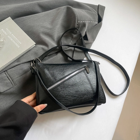 Dames Crossbody Tas Lychee Patroon PU Leer Multi Compartiment Diagonale Rits Vintage Minimalistische Schoudertas