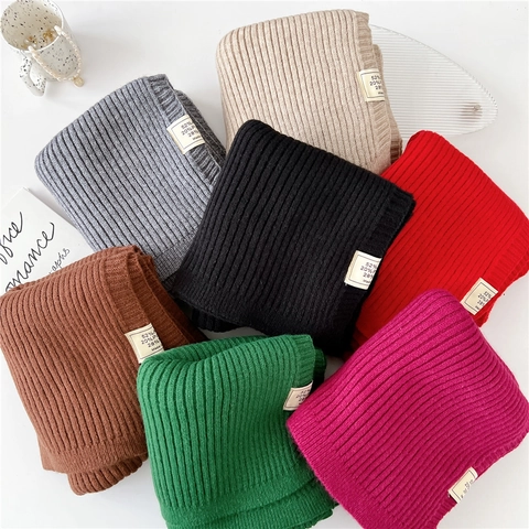 Sciarpa In Maglia A Costine Invernale Donna Tinta Unita Double Face Ispessita Calda Avvolgente Collo Acrilico Poliestere Nylon