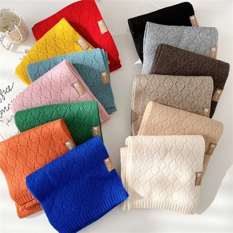 Bufanda De Invierno De Punto Mujer Color Sólido Patrón De Diamante Hueco Cálido Suave Elegante Cuello Moda