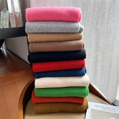 Knitted Wool Winter Scarf Solid Color Thick Warm Ribbed Trim Elegant Simple Style Accessory For Women Daily Wear