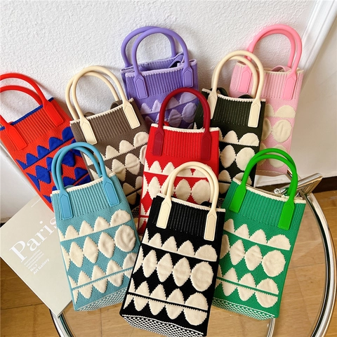 Borsa A Tracolla In Maglia Donna Mini Borsa All Uncinetto Motivo Geometrico A Rombi Manico Superiore E Tracolla