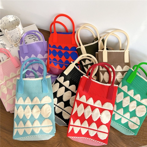 Borsa A Tracolla In Maglia Donna Mini Borsa All Uncinetto Motivo Geometrico A Rombi Manico Superiore E Tracolla