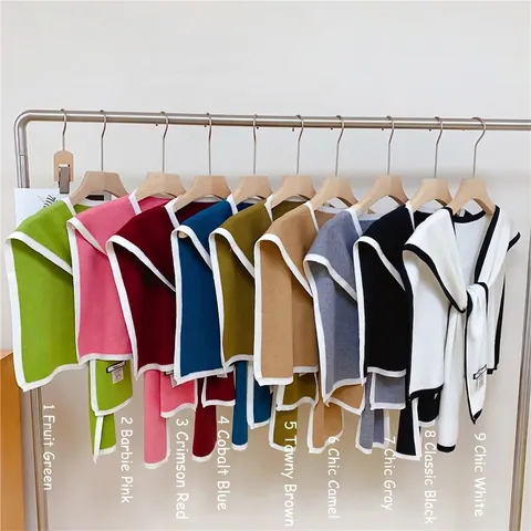 Scialle In Maglia Da Donna Finto Colletto Decorativo Colore A Contrasto Coprispalle Elegante Poliestere Misto Lana