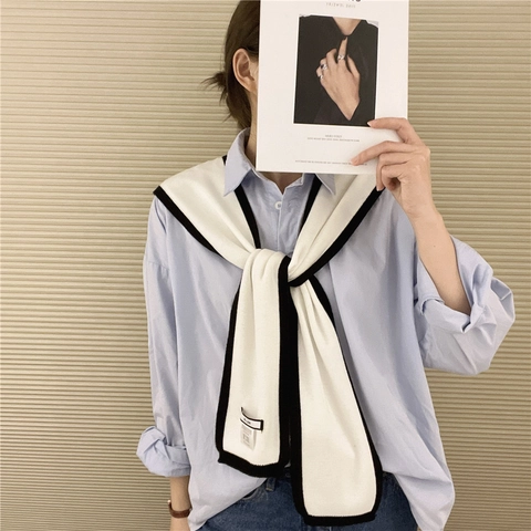 Scialle In Maglia Da Donna Finto Colletto Decorativo Colore A Contrasto Coprispalle Elegante Poliestere Misto Lana