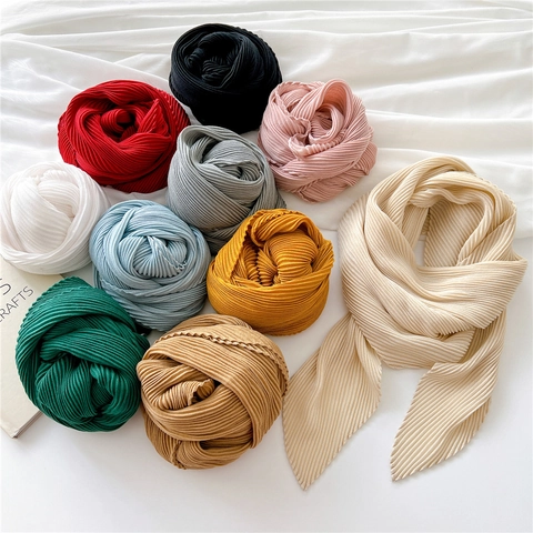 Écharpe Plissée Couleur Unie Pour Femmes Châle Élégant Et Léger Tour De Cou Pour Toutes Saisons Accessoire Mode Polyvalent
