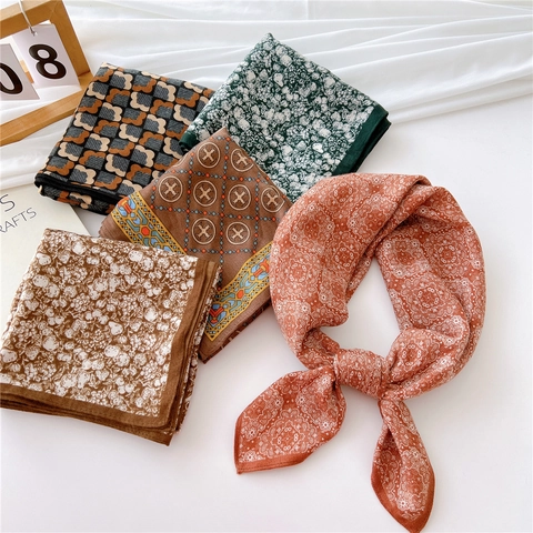 Pañuelo Cuadrado Retro Mujer Algodón Lino Vintage Estampado Floral Paisley Moda Pañuelo Cuello Accesorio Pelo Multiusos