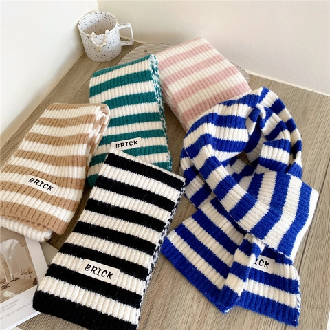 Striped Knitted Scarf Thickened Warm Winter Neck Warmer Polyester Fiber Korean Style For Men And Women
