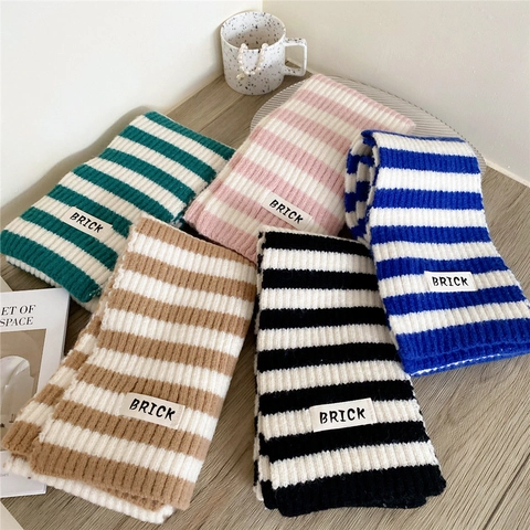 Striped Knitted Scarf Thickened Warm Winter Neck Warmer Polyester Fiber Korean Style For Men And Women