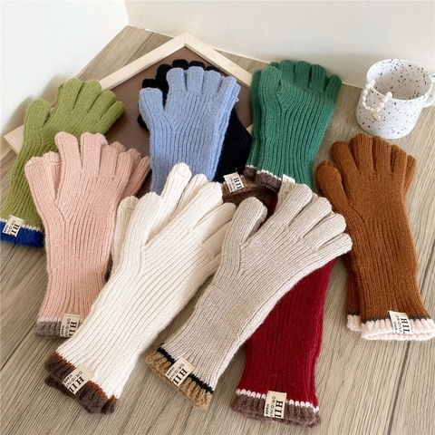 Guanti In Maglia Caldi Invernali A Coste Termici Polsini A Contrasto Poliestere Morbido Accessorio Di Moda