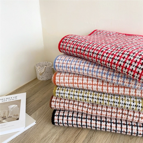 Winter Knitted Long Scarf Thick Warm Lattice Plaid Pattern Polyester Fiber Vintage Shawl For Women
