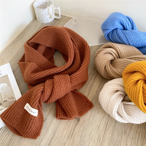 Solid Color Knitted Winter Scarf For Women Men Thick Warm Ribbed Soft Knit Long Neck Warmer With Decorative Label Accessory