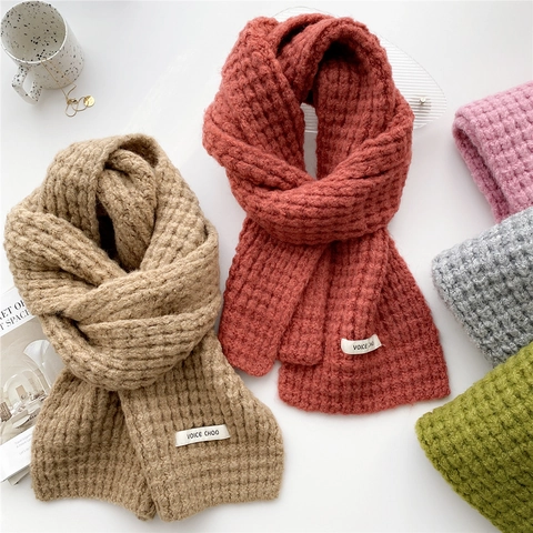 Sciarpa In Maglia Inverno Spessa Calda Colore Solido Texture Nido D'ape Lungo Scialle Per Donna Stile Coreano Minimalista Poliestere Morbido