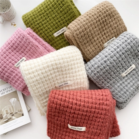 Sciarpa In Maglia Inverno Spessa Calda Colore Solido Texture Nido D'ape Lungo Scialle Per Donna Stile Coreano Minimalista Poliestere Morbido