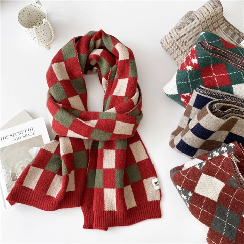 Sciarpa In Maglia A Quadri Argyle Poliestere Calda Spessa Invernale Scaldacollo Stile Retrò Per Donne Uomini