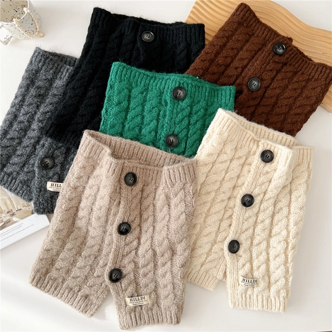 Women Cable Knit Neck Warmer Thick Winter Warm Button Cowl Scarf Pullover Solid Color Windproof Soft Neck Protector