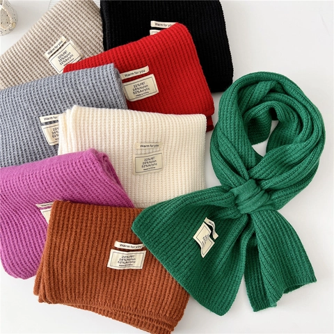 Bufanda De Punto De Invierno Para Mujer Color Sólido Suave Cálida Acrílico Nylon PBT De Canalé Gruesa Estilo Coreano