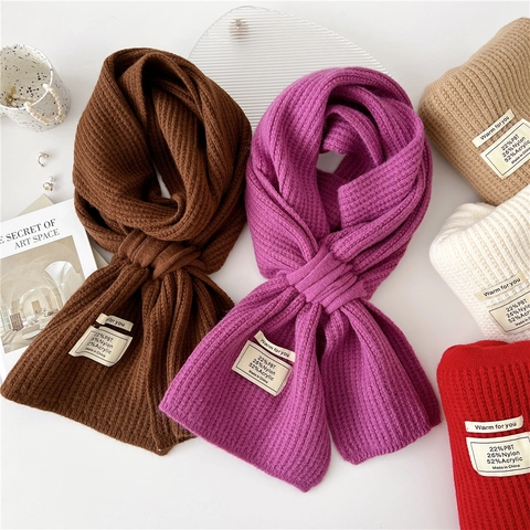 Bufanda De Punto De Invierno Para Mujer Color Sólido Suave Cálida Acrílico Nylon PBT De Canalé Gruesa Estilo Coreano