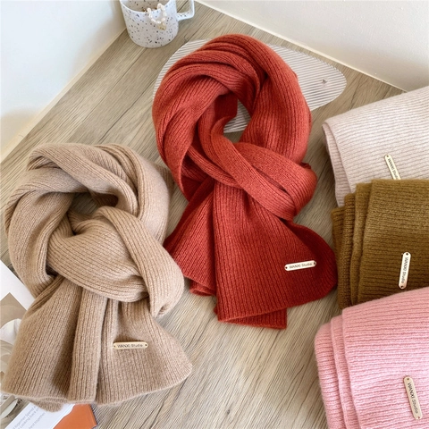 Knitted Wool Scarf And Beanie Hat Ribbed Thick Warm Solid Color Winter Neck Wrap Unisex Accessory