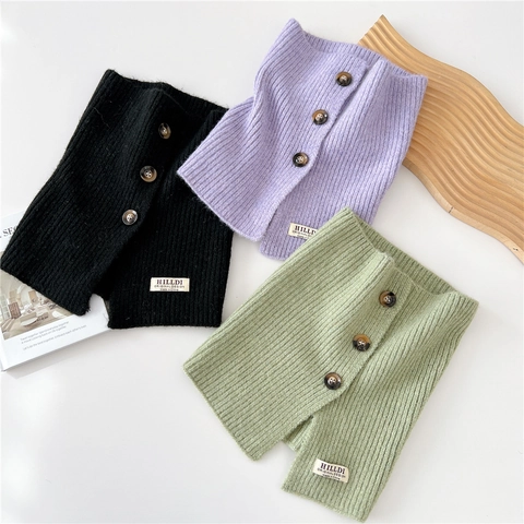 Knitted Neck Warmer Scarf Ribbed Button Decor Solid Color Winter Autumn Warm Outdoor Fashion For Women
