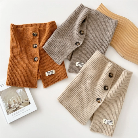 Knitted Neck Warmer Scarf Ribbed Button Decor Solid Color Winter Autumn Warm Outdoor Fashion For Women