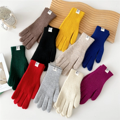 Knit Gloves Solid Color Touchscreen Compatible Open Finger Ribbed Warm Winter For Men And Women