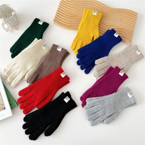 Knit Gloves Solid Color Touchscreen Compatible Open Finger Ribbed Warm Winter For Men And Women