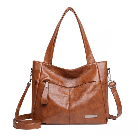 Vintage PU Leather Tote Bag Large Capacity Handbag With Adjustable Strap Crossbody Shoulder Bag For Women Daily Work