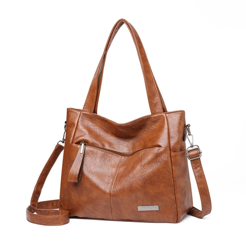 Vintage PU Leather Tote Bag Large Capacity Handbag With Adjustable Strap Crossbody Shoulder Bag For Women Daily Work