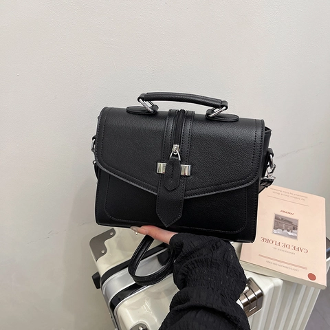 Bolso De Mano Para Mujer De Cuero PU Textura Lichi Bolso De Hombro Con Asa Superior Estilo Minimalista Simple