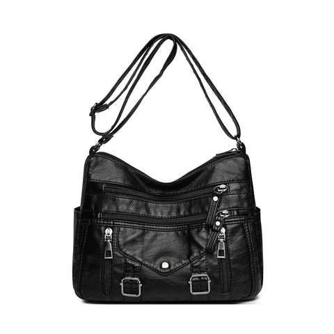 Women Multi-Pocket Crossbody Bag Soft PU Leather Vintage Shoulder Messenger Handbag For Casual Daily Use Functional