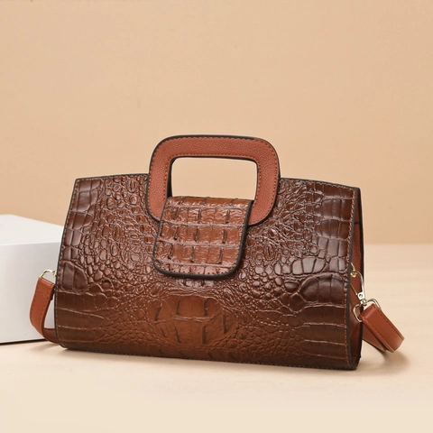 Borsa A Mano Da Donna Motivo Coccodrillo Pelle PU Vintage Borsa A Tracolla Con Manico Cavo Tracolla Rimovibile